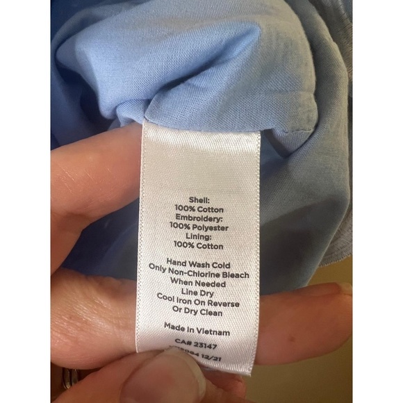 Talbots Blue White Eyelet Chambray Scalloped Hem Knee Length ALine Skirt 10 - Picture 6 of 9